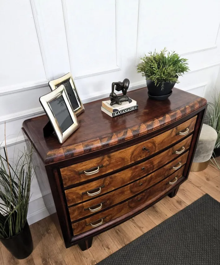 Pamono Vintage Italian Art Deco Burl Wood and Bronze Chest of Drawers by Paolo Buffa, 1940s Hot