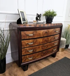 Pamono Vintage Italian Art Deco Burl Wood and Bronze Chest of Drawers by Paolo Buffa, 1940s Hot