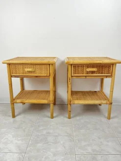 Pamono Vintage Italian Bedside Tables in Rattan and Bamboo, 1970s, Set of 2 Hot