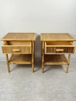 Pamono Vintage Italian Bedside Tables in Rattan and Bamboo, 1970s, Set of 2 Hot