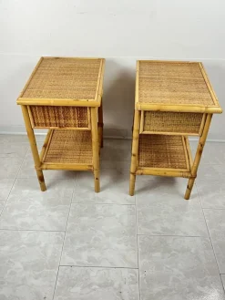 Pamono Vintage Italian Bedside Tables in Rattan and Bamboo, 1970s, Set of 2 Hot