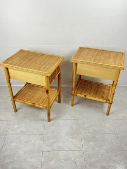 Pamono Vintage Italian Bedside Tables in Rattan and Bamboo, 1970s, Set of 2 Hot