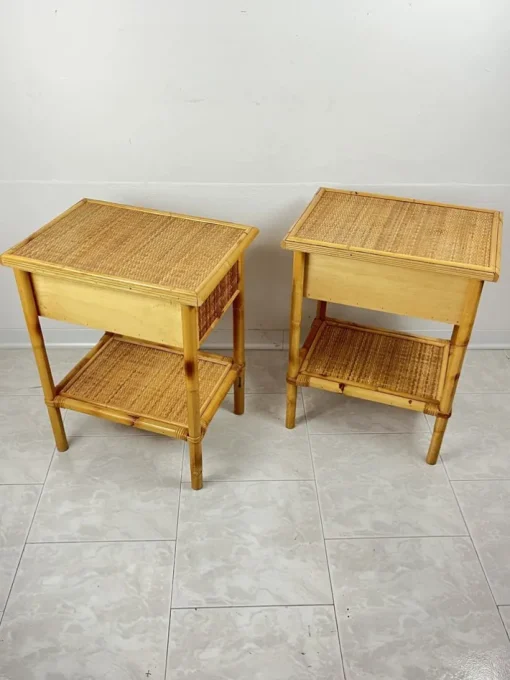 Pamono Vintage Italian Bedside Tables in Rattan and Bamboo, 1970s, Set of 2 Hot