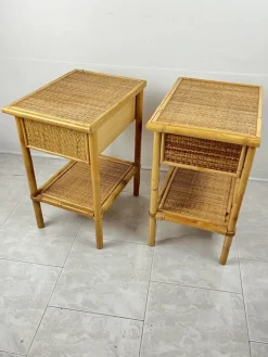 Pamono Vintage Italian Bedside Tables in Rattan and Bamboo, 1970s, Set of 2 Hot