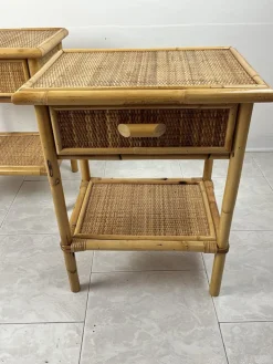 Pamono Vintage Italian Bedside Tables in Rattan and Bamboo, 1970s, Set of 2 Hot
