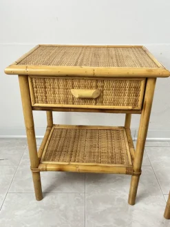Pamono Vintage Italian Bedside Tables in Rattan and Bamboo, 1970s, Set of 2 Hot