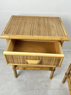 Pamono Vintage Italian Bedside Tables in Rattan and Bamboo, 1970s, Set of 2 Hot