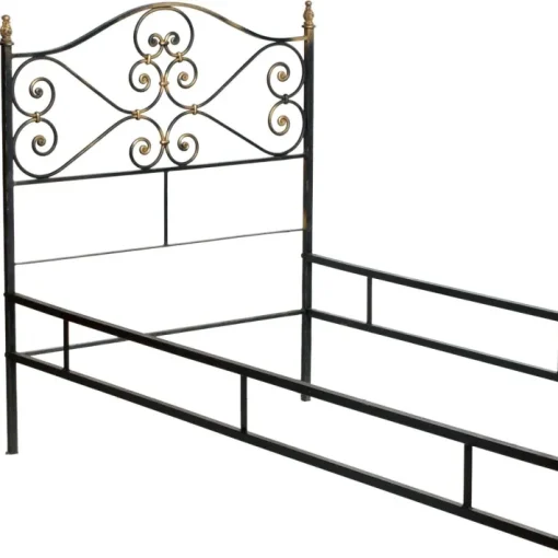 Pamono Vintage Italian Black and Gold Painted Wrought Iron Single Bed, 1950s Best