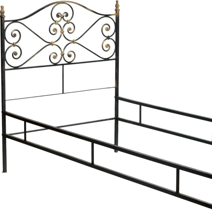 Pamono Vintage Italian Black and Gold Painted Wrought Iron Single Bed, 1950s Best