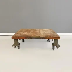Pamono Vintage Italian Cast Iron and Wood State Railways Storage Trolley, 1930s Clearance