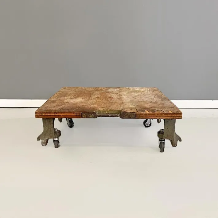 Pamono Vintage Italian Cast Iron and Wood State Railways Storage Trolley, 1930s Clearance