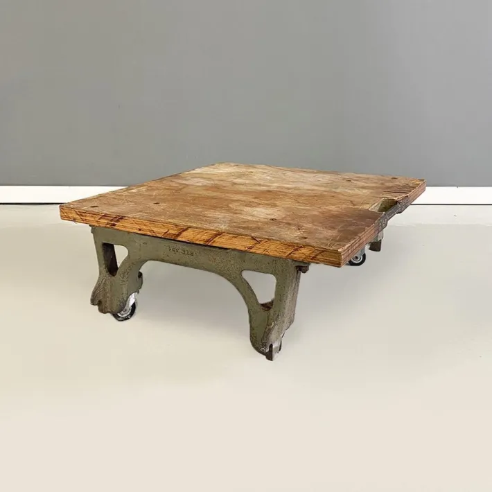 Pamono Vintage Italian Cast Iron and Wood State Railways Storage Trolley, 1930s Clearance