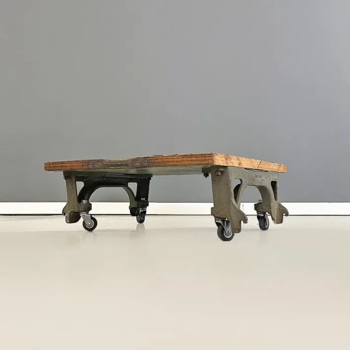 Pamono Vintage Italian Cast Iron and Wood State Railways Storage Trolley, 1930s Clearance