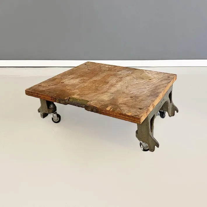 Pamono Vintage Italian Cast Iron and Wood State Railways Storage Trolley, 1930s Clearance