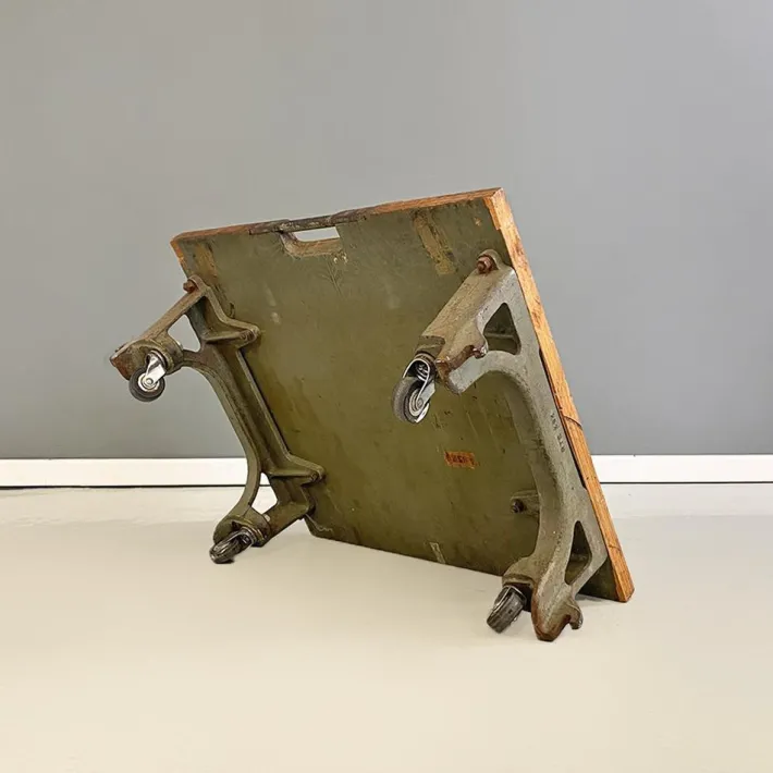 Pamono Vintage Italian Cast Iron and Wood State Railways Storage Trolley, 1930s Clearance