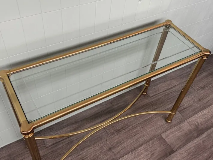 Pamono Vintage Italian Console in Brass Metal and Edged Glass Top, 1980s Best