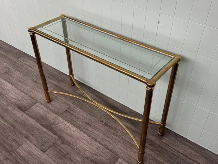 Pamono Vintage Italian Console in Brass Metal and Edged Glass Top, 1980s Best