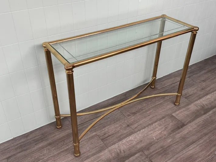 Pamono Vintage Italian Console in Brass Metal and Edged Glass Top, 1980s Best