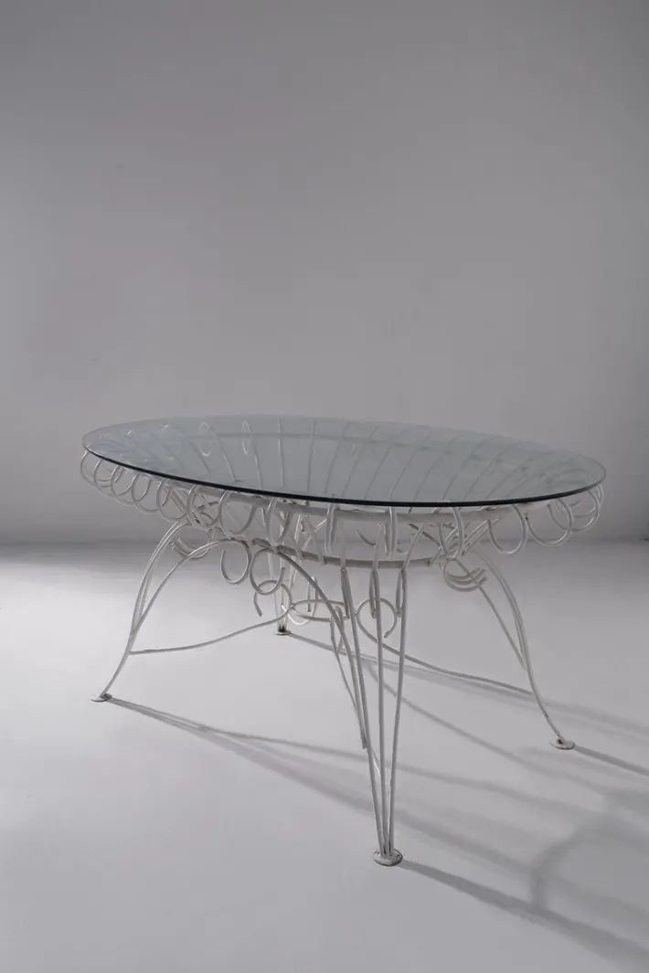 Pamono Vintage Italian Dining Table in White Iron and Glass, 1960 Clearance