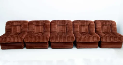 Pamono Vintage Italian Modular Armchairs and Coffee Table in Velvet, 1970, Set of 6 Clearance