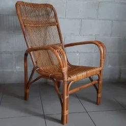 Pamono Vintage Italian Rattan and Curved Bamboo Armchair, 1960