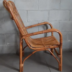 Pamono Vintage Italian Rattan and Curved Bamboo Armchair, 1960