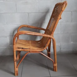 Pamono Vintage Italian Rattan and Curved Bamboo Armchair, 1960