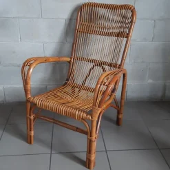 Pamono Vintage Italian Rattan and Curved Bamboo Armchair, 1960
