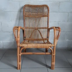 Pamono Vintage Italian Rattan and Curved Bamboo Armchair, 1960