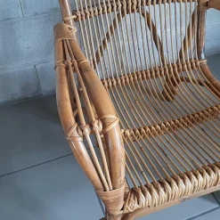 Pamono Vintage Italian Rattan and Curved Bamboo Armchair, 1960