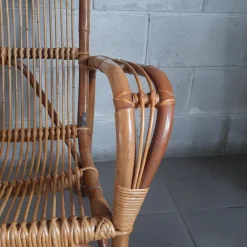 Pamono Vintage Italian Rattan and Curved Bamboo Armchair, 1960