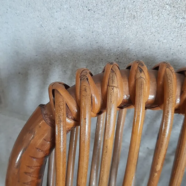 Pamono Vintage Italian Rattan and Curved Bamboo Armchair, 1960