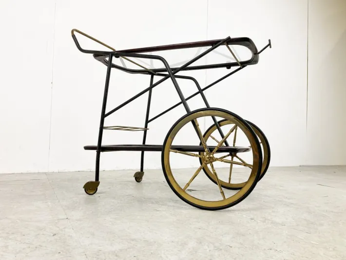 Pamono Vintage Italian Serving Trolley attributed to Cesare Lacca, 1950s Discount