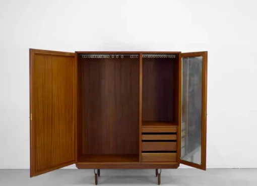 Pamono Vintage Italian Wardrobe in Teak and Velvet, 1960s Clearance