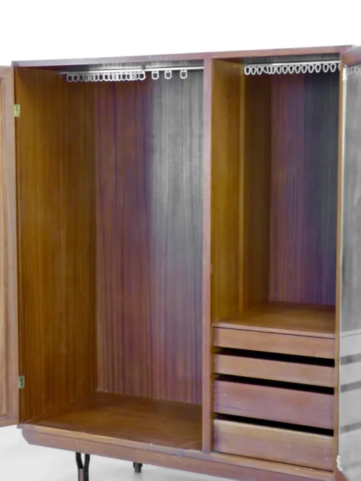 Pamono Vintage Italian Wardrobe in Teak and Velvet, 1960s Clearance