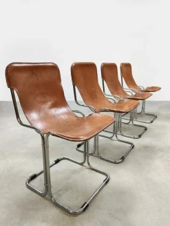 Pamono Vintage Leather Calla Dining Chairs by Ari Colombo for Arflex, 1960s, Set of 4 New