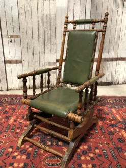 Pamono Vintage Leather Rocking Chair in Dark Green