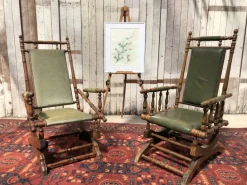 Pamono Vintage Leather Rocking Chair in Dark Green