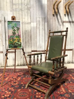 Pamono Vintage Leather Rocking Chair in Dark Green