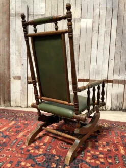 Pamono Vintage Leather Rocking Chair in Dark Green