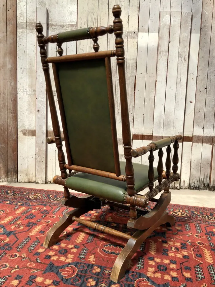 Pamono Vintage Leather Rocking Chair in Dark Green