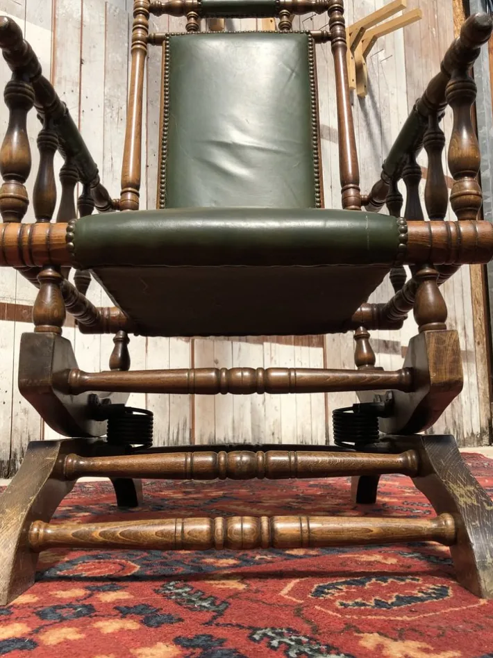 Pamono Vintage Leather Rocking Chair in Dark Green
