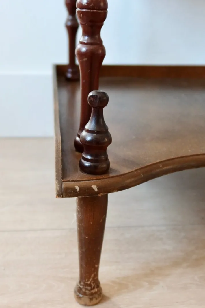 Pamono Vintage 5-Level Corner Shelf in Turned Wood