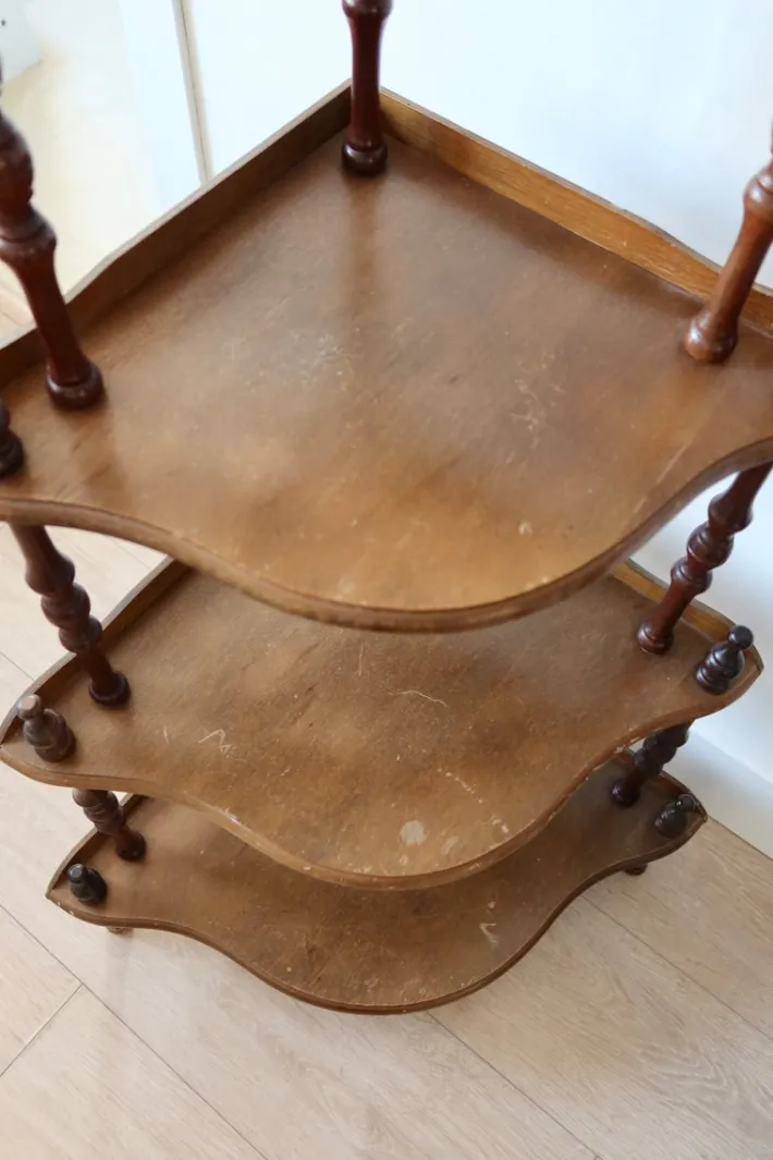 Pamono Vintage 5-Level Corner Shelf in Turned Wood