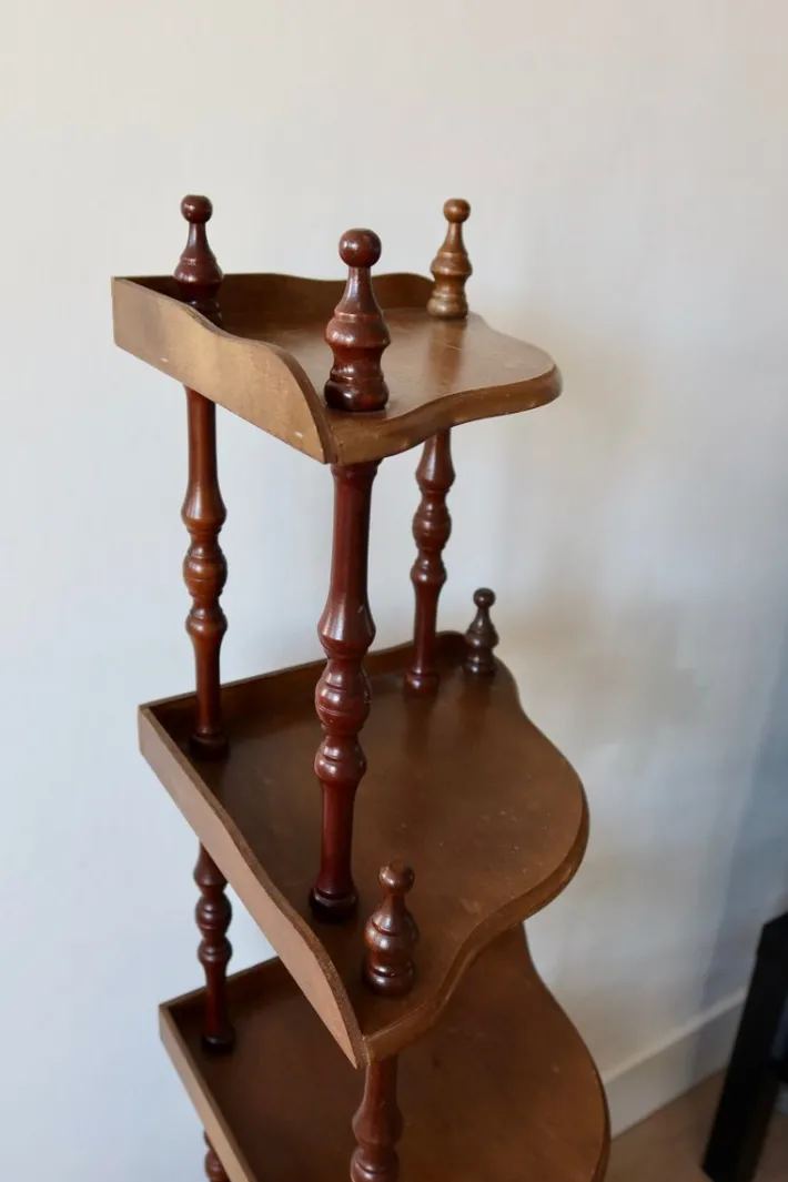 Pamono Vintage 5-Level Corner Shelf in Turned Wood