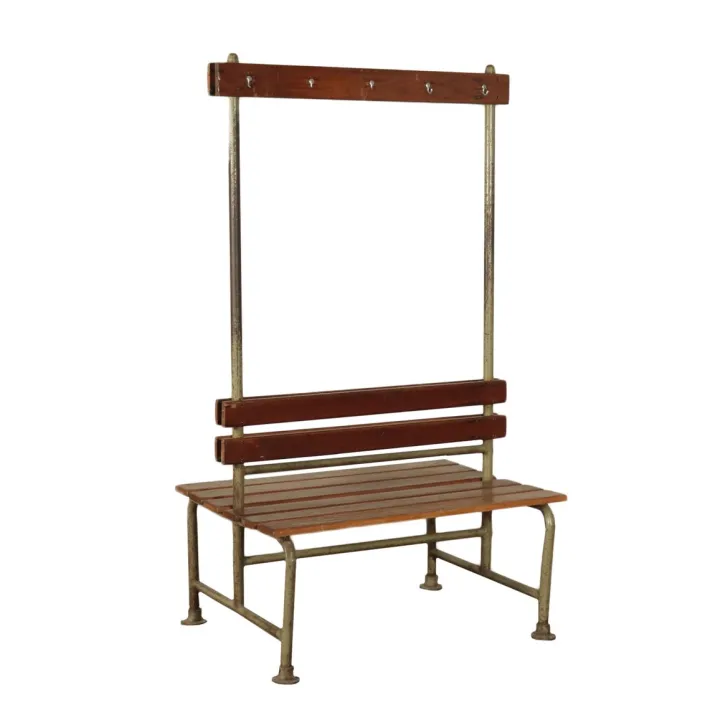 Pamono Vintage Locker Room Bench in Wood and Metal, Italy, 1960s