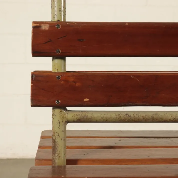 Pamono Vintage Locker Room Bench in Wood and Metal, Italy, 1960s