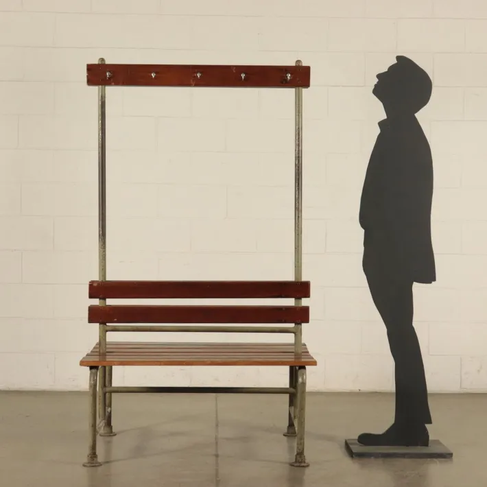 Pamono Vintage Locker Room Bench in Wood and Metal, Italy, 1960s