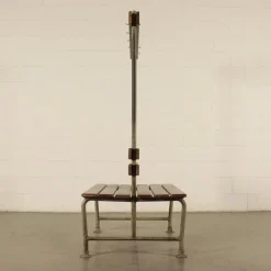 Pamono Vintage Locker Room Bench in Wood and Metal, Italy, 1960s