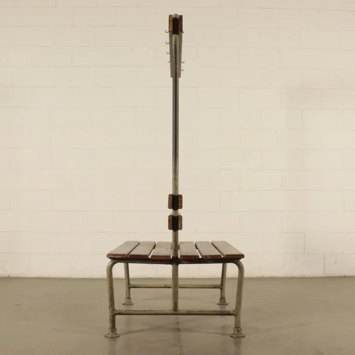 Pamono Vintage Locker Room Bench in Wood and Metal, Italy, 1960s